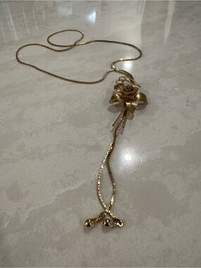 Gold Rose Pendant Long Necklace - Women's Jewelry